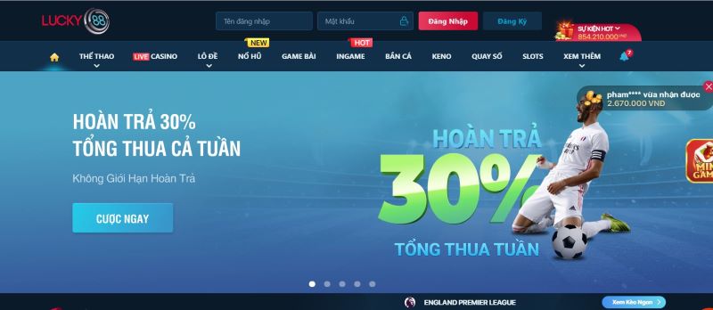 Giao diện đăng nhập lucky88