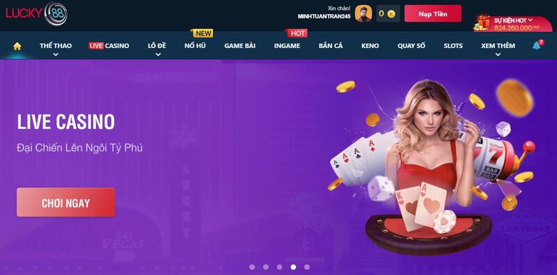 Giao diện trang Lucky88.online